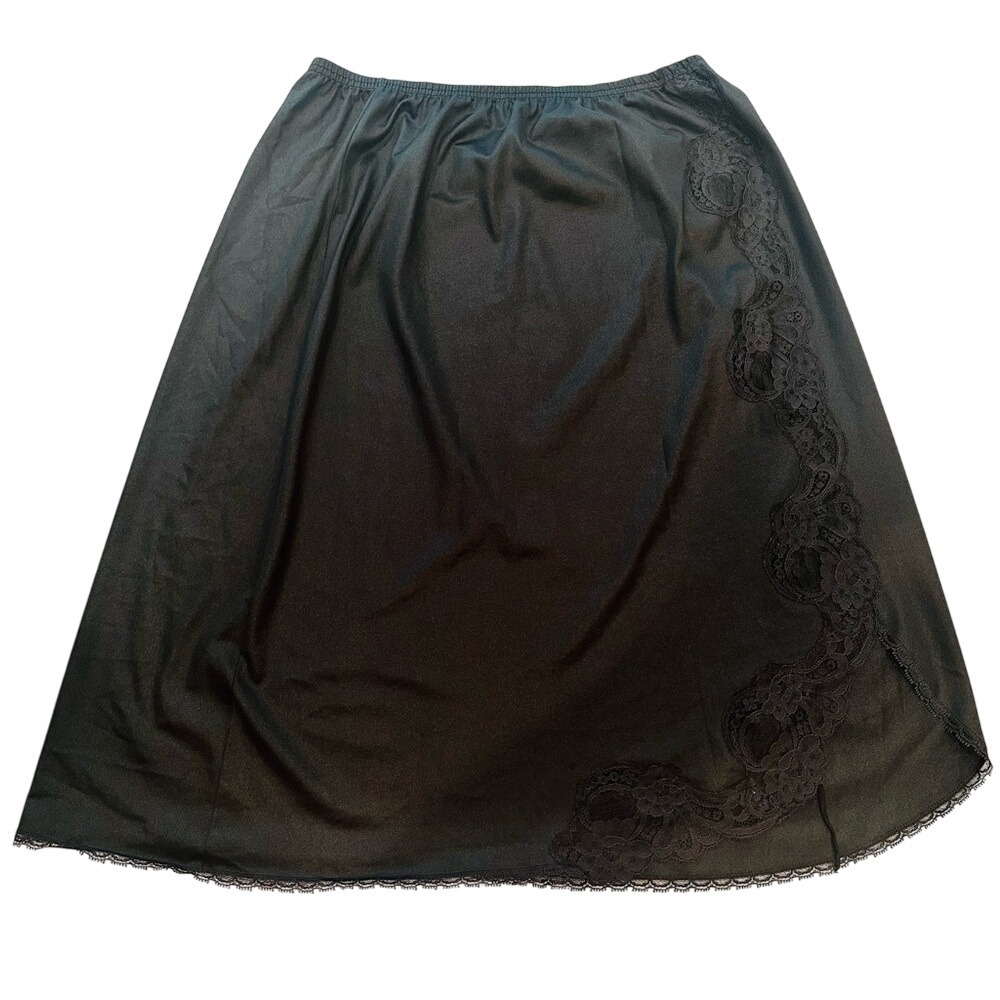 Vanity Fair Vintage 70s Half Slip Women's Medium Black Lace Goth Grunge Retro